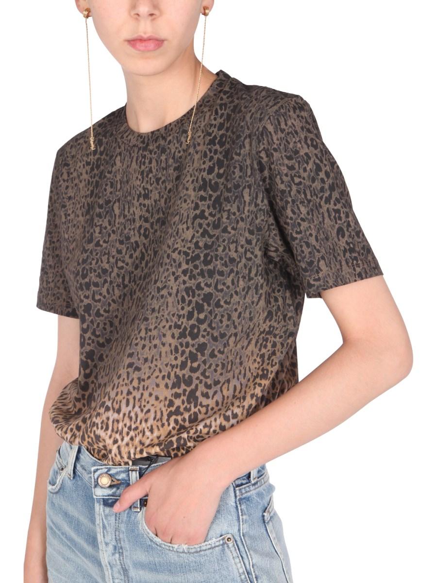 SAINT LAURENT T-SHIRT GIROCOLLO CON STAMPA LEOPARDATA TIE-DYE
