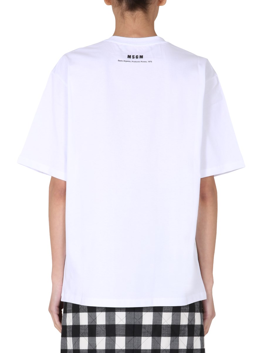 MSGM T-SHIRT GIROCOLLO IN COTONE CON STAMPA PROFONDO ROSSO
