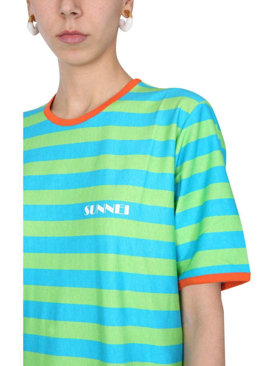 SUNNEI X ELEONORA BONUCCI T-SHIRT GIROCOLLO IN JERSEY DI COTONE CON MOTIVO A RIGHE