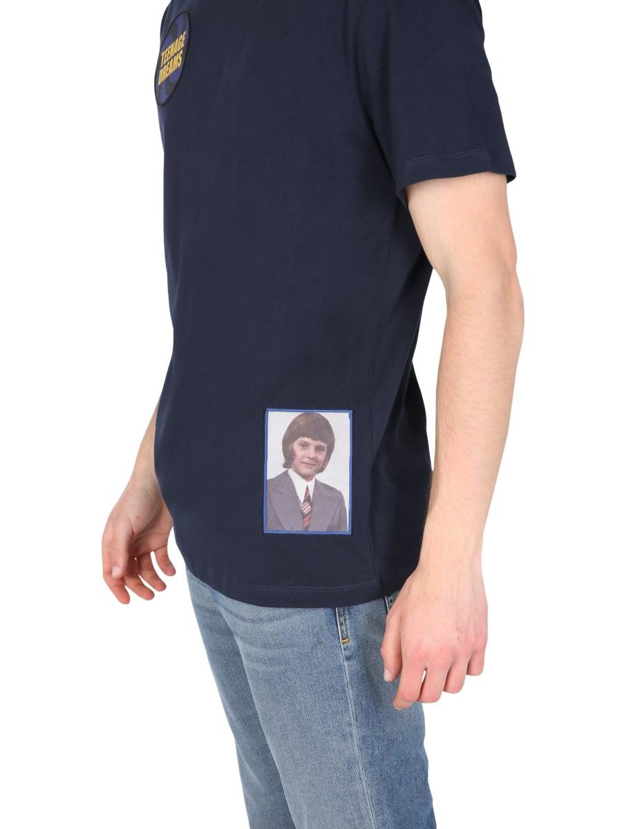 RAF SIMONS T-SHIRT GIROCOLLO IN JERSEY DI COTONE CON PATCH "TEENAGE DREAMS"