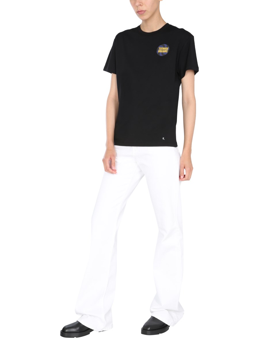 RAF SIMONS T-SHIRT GIROCOLLO IN JERSEY DI COTONE CON PATCH "TEENAGE DREAMS"
