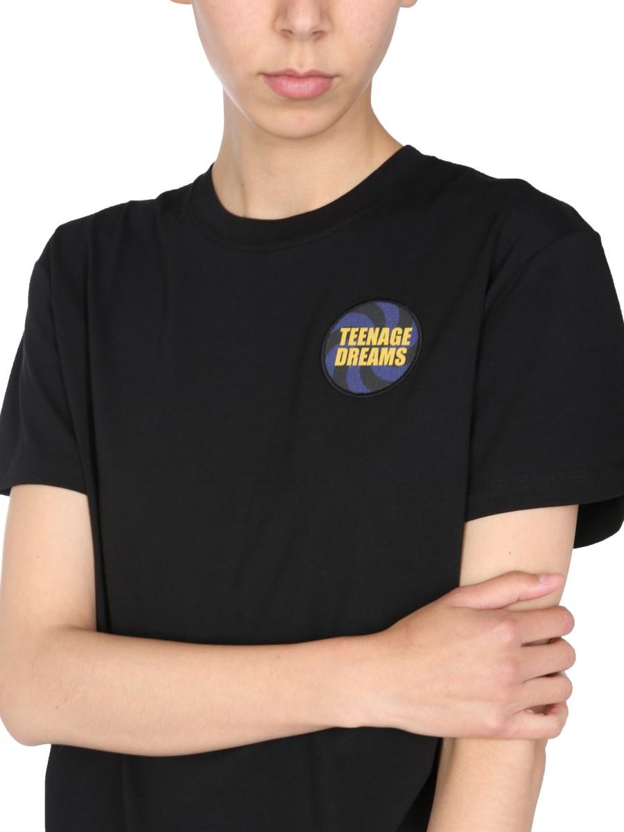 RAF SIMONS T-SHIRT GIROCOLLO IN JERSEY DI COTONE CON PATCH "TEENAGE DREAMS"