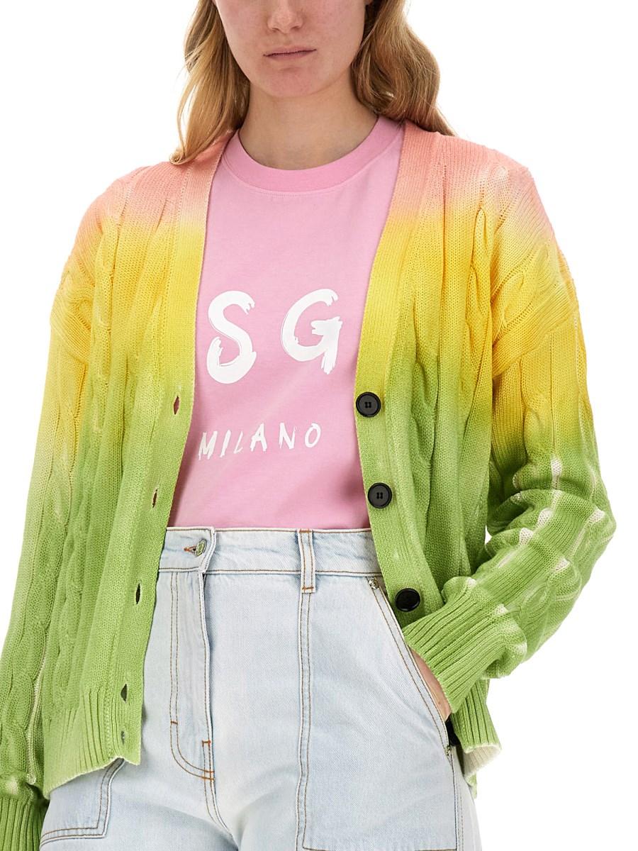 MSGM T-SHIRT GIROCOLLO IN JERSEY DI COTONE CON STAMPA LOGO PENNELLATO