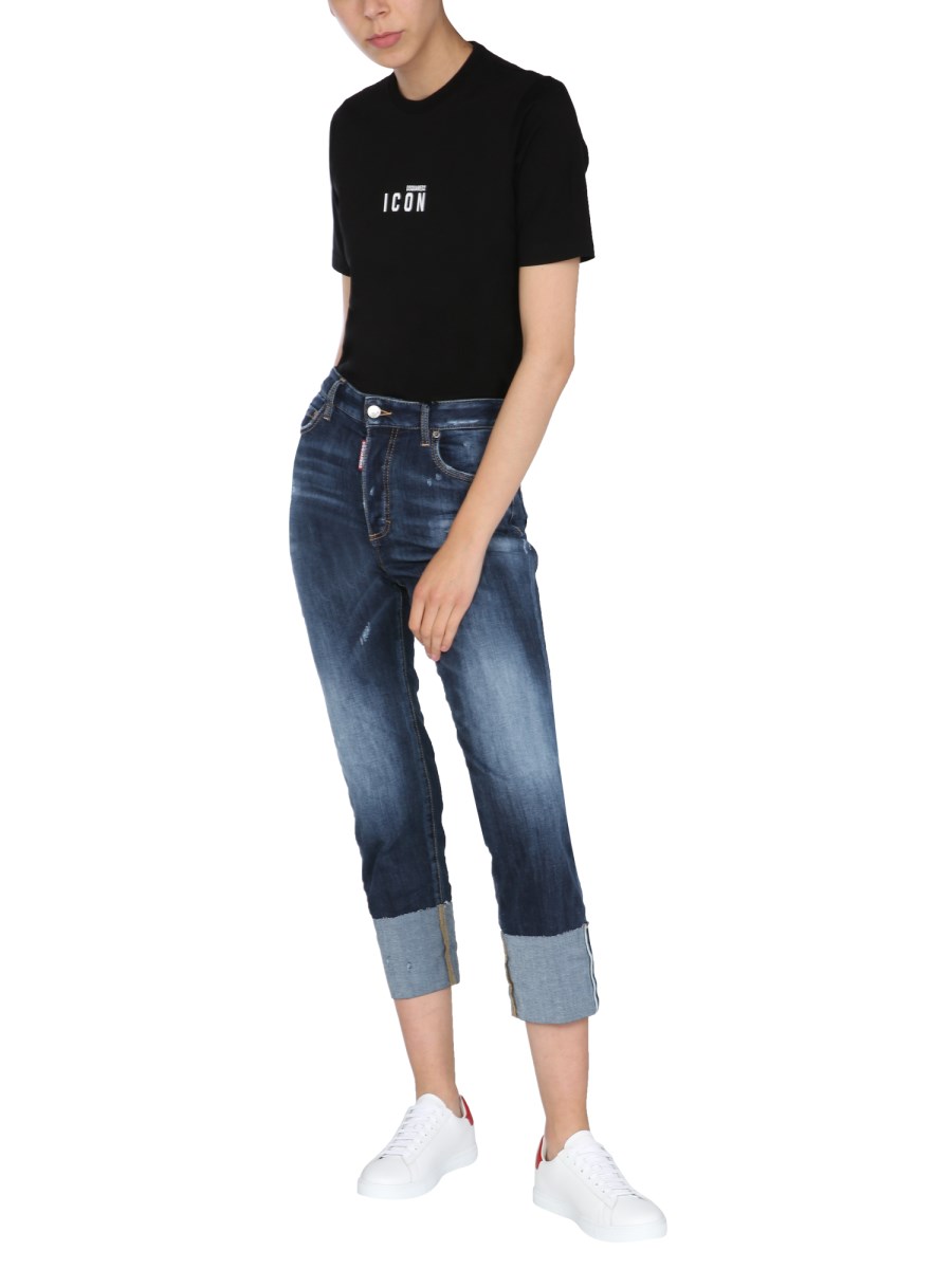 DSQUARED T-SHIRT GIROCOLLO IN JERSEY DI COTONE CON STAMPA LOGO