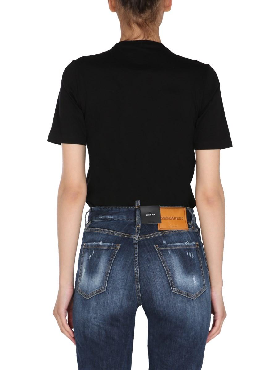 DSQUARED T-SHIRT GIROCOLLO IN JERSEY DI COTONE CON STAMPA LOGO