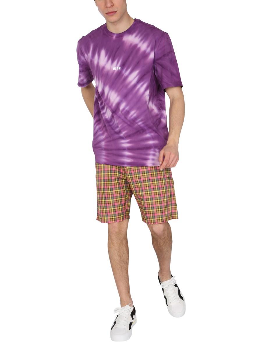 MSGM T-SHIRT GIROCOLLO IN JERSEY DI COTONE CON STAMPA TIE-DYE E MICRO LOGO
