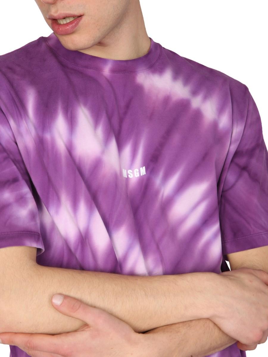 MSGM T-SHIRT GIROCOLLO IN JERSEY DI COTONE CON STAMPA TIE-DYE E MICRO LOGO