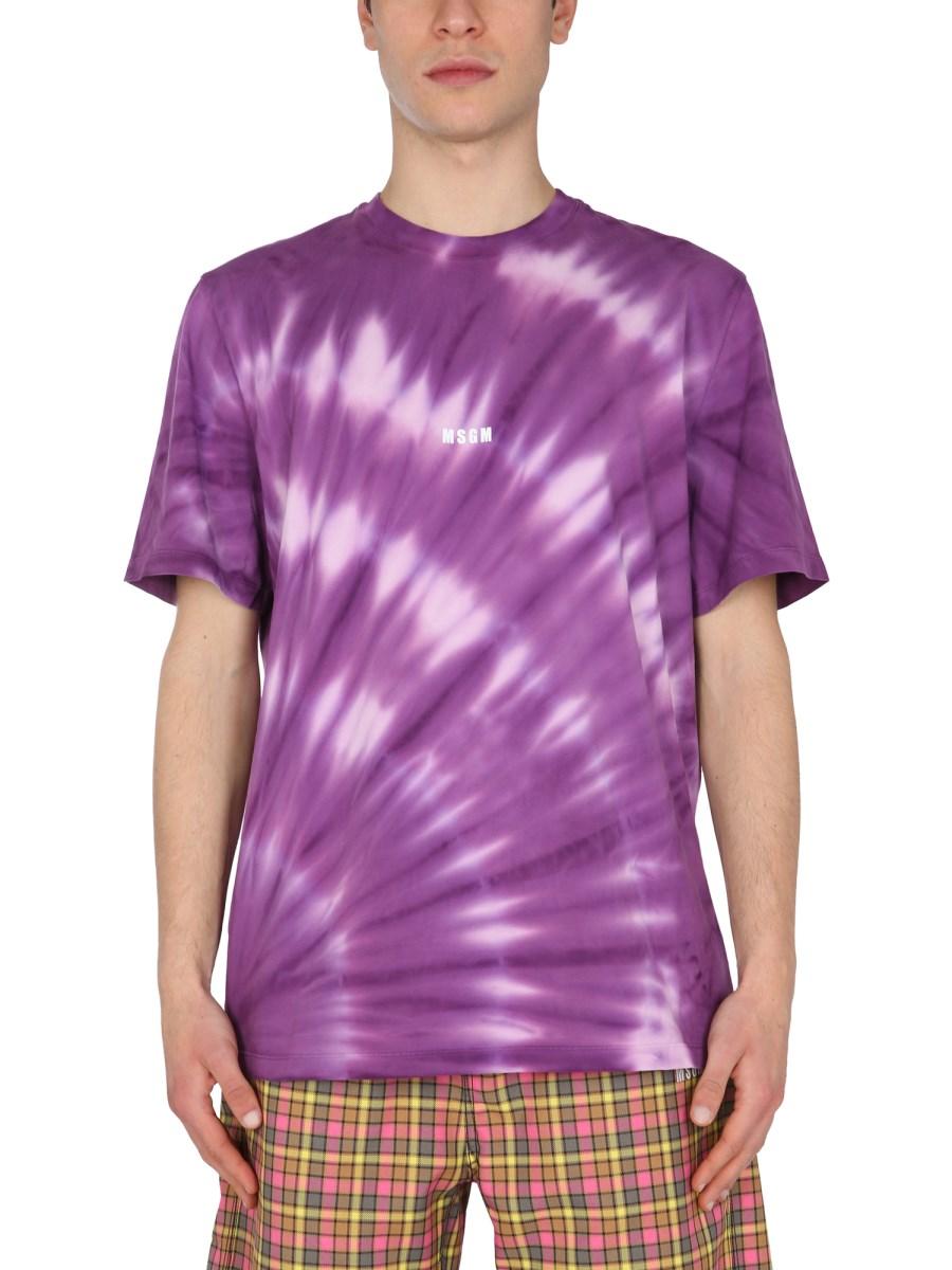 MSGM T-SHIRT GIROCOLLO IN JERSEY DI COTONE CON STAMPA TIE-DYE E MICRO LOGO