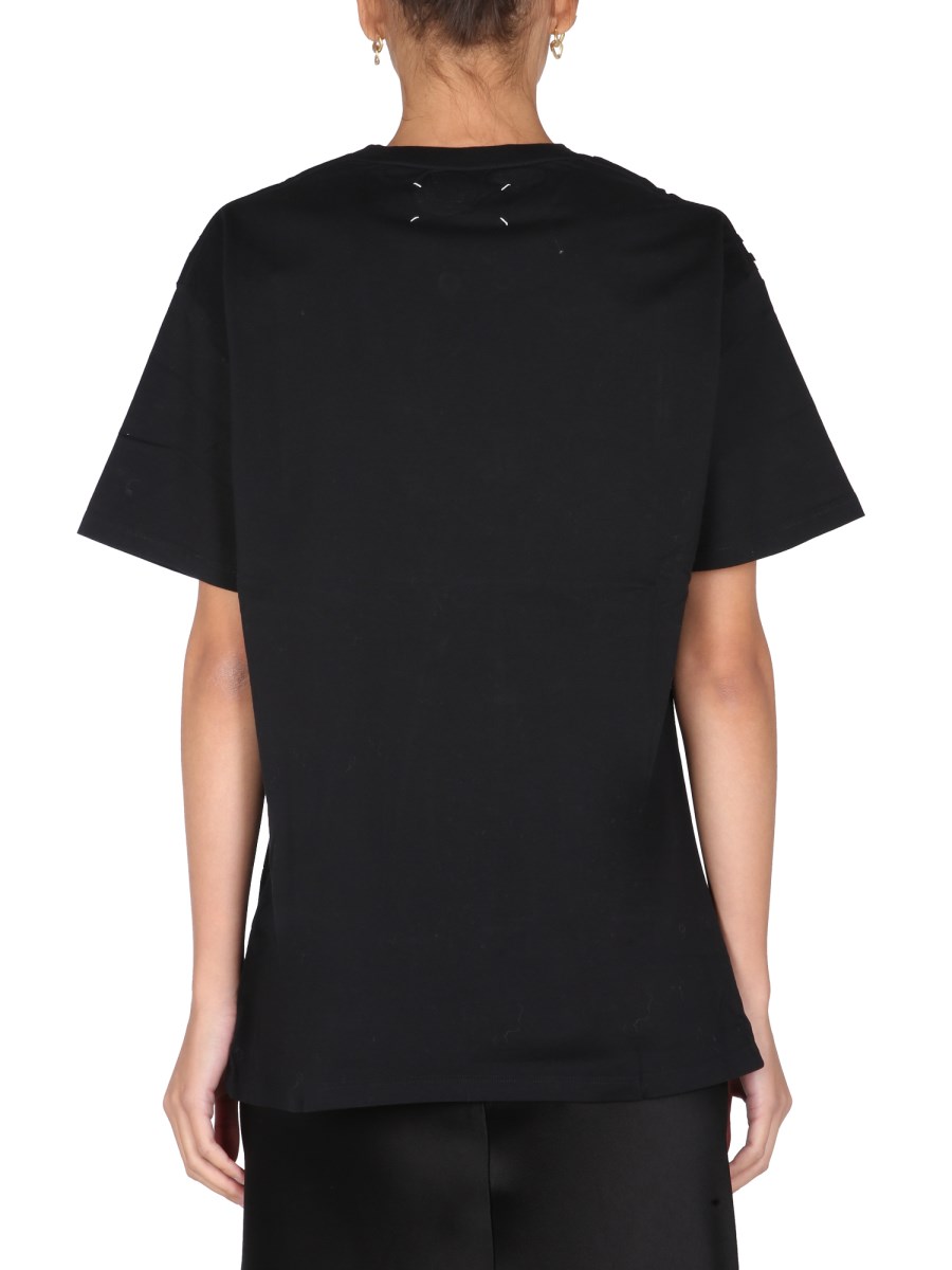 MAISON MARGIELA T-SHIRT GIROCOLLO IN JERSEY DI COTONE CON STAMPA
