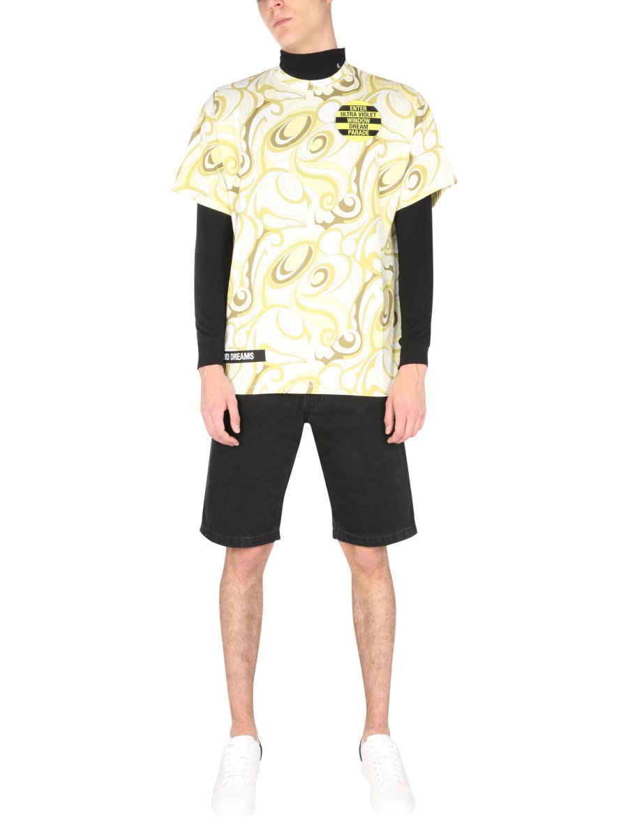 RAF SIMONS T-SHIRT GIROCOLLO IN MISTO COTONE CON STAMPA "HIPPIE"
