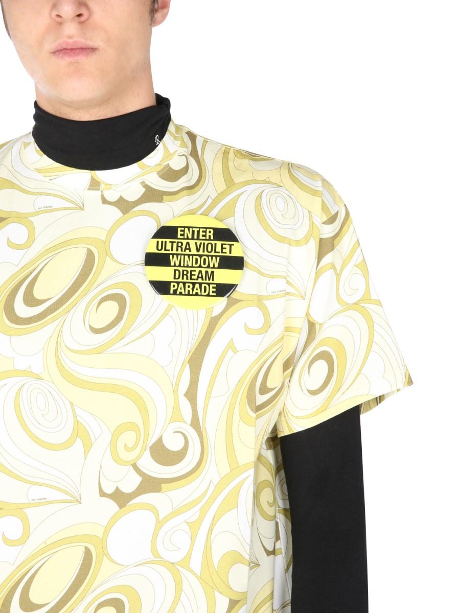RAF SIMONS T-SHIRT GIROCOLLO IN MISTO COTONE CON STAMPA "HIPPIE"