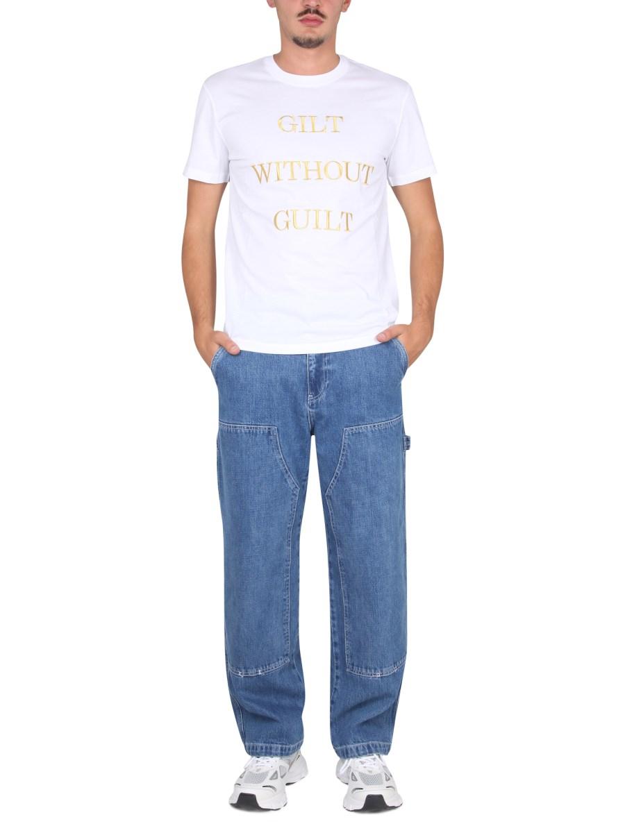 MOSCHINO T-SHIRT "GUILT WITHOUT GUILT" IN JERSEY DI COTONE