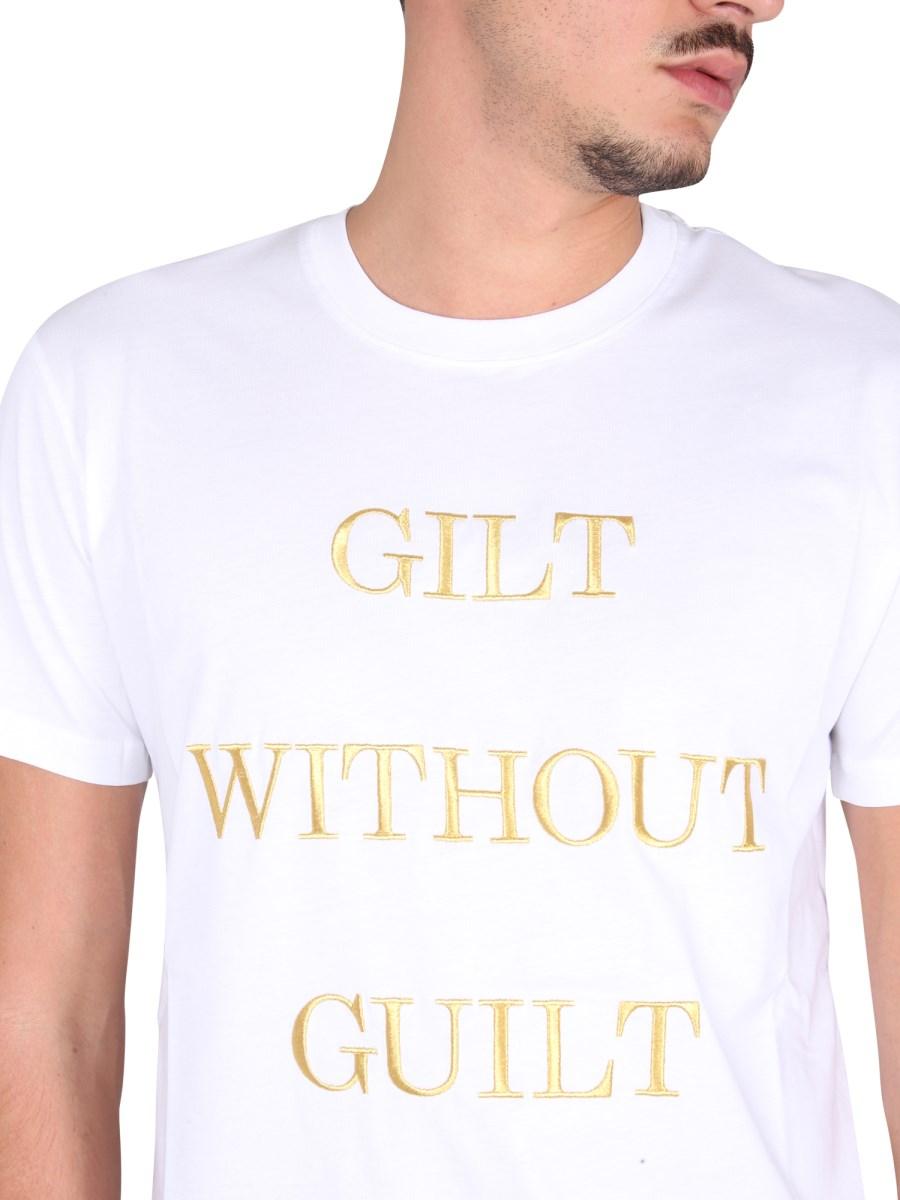 MOSCHINO T-SHIRT "GUILT WITHOUT GUILT" IN JERSEY DI COTONE
