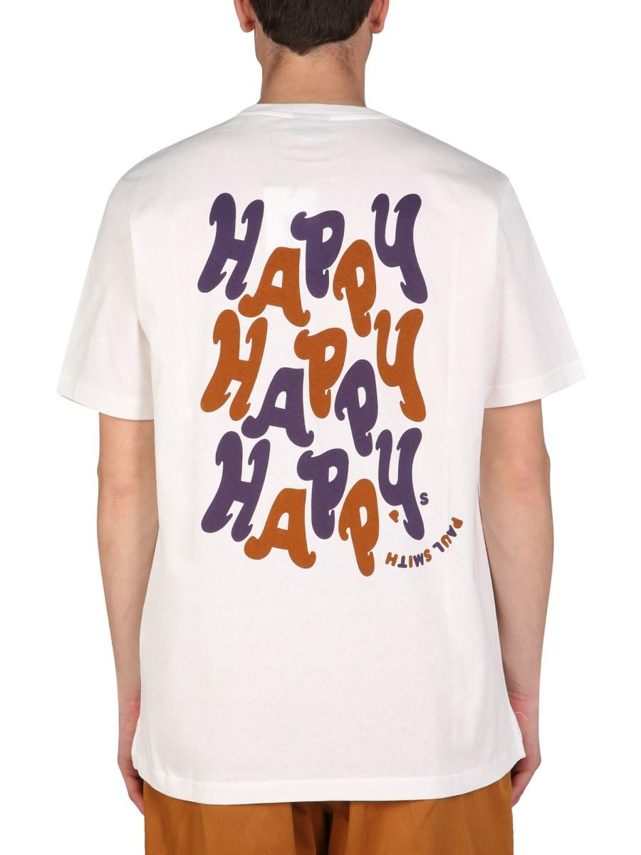 PS BY PAUL SMITH T-SHIRT "HAPPY HAPPY" IN JERSEY DI COTONE