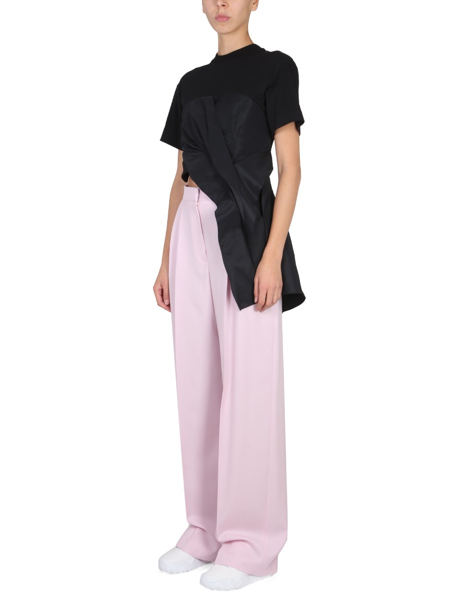 ALEXANDER McQUEEN T-SHIRT HYBRID DRAPPEGGIATA IN COTONE