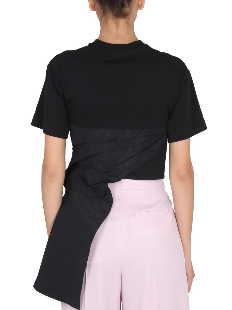 ALEXANDER McQUEEN T-SHIRT HYBRID DRAPPEGGIATA IN COTONE
