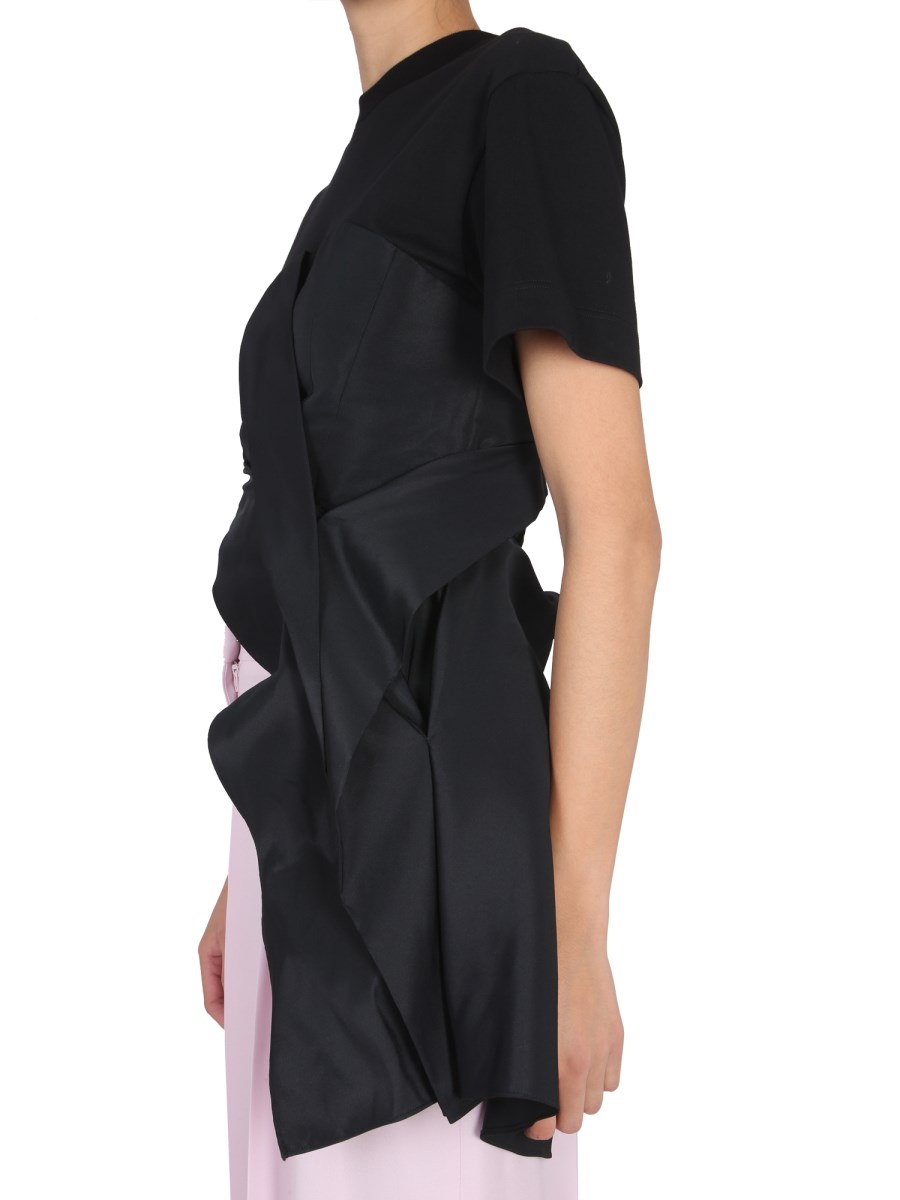 ALEXANDER McQUEEN T-SHIRT HYBRID DRAPPEGGIATA IN COTONE