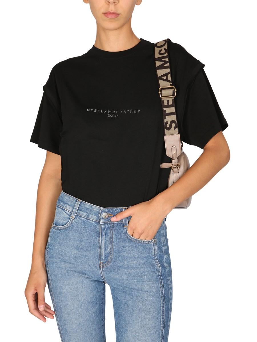 STELLA McCARTNEY T-SHIRT IN COTONE CON LOGO CRYSTAL