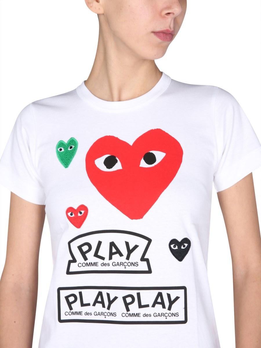 COMME DES GARCONS PLAY T-SHIRT IN COTONE CON PATCH LOGO
