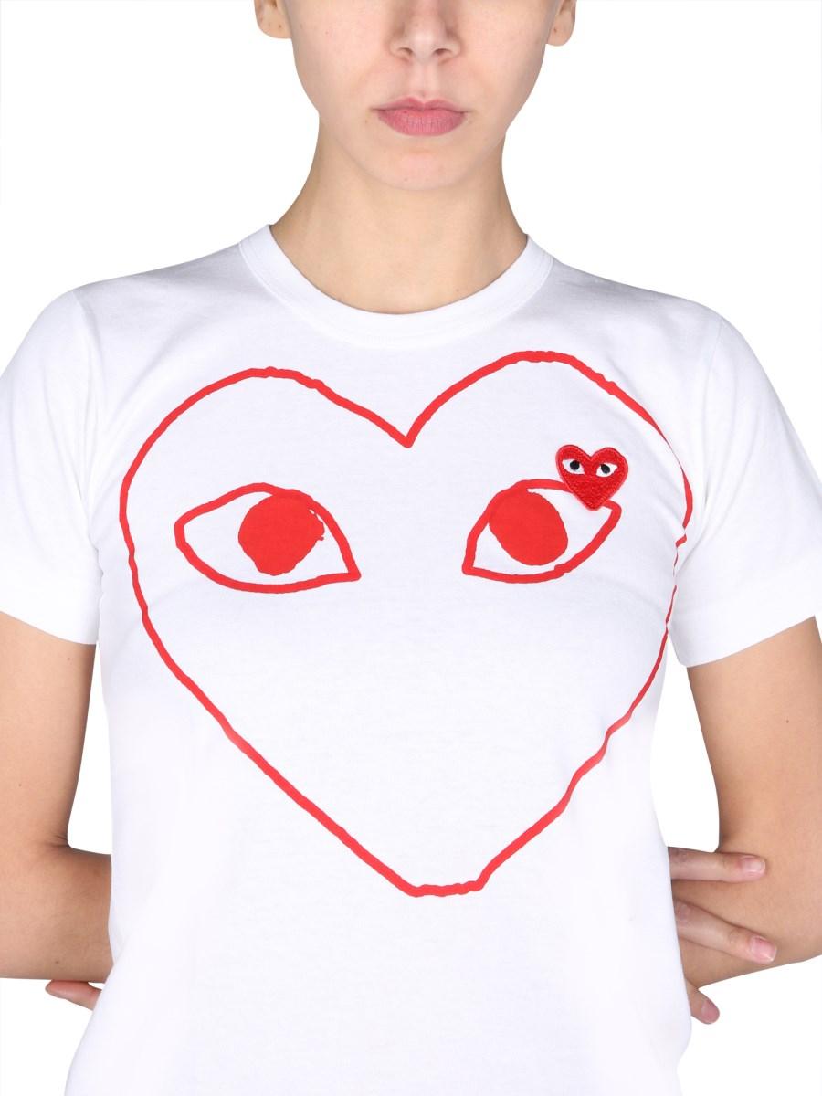 COMME DES GARCONS PLAY T-SHIRT IN COTONE CON PATCH LOGO