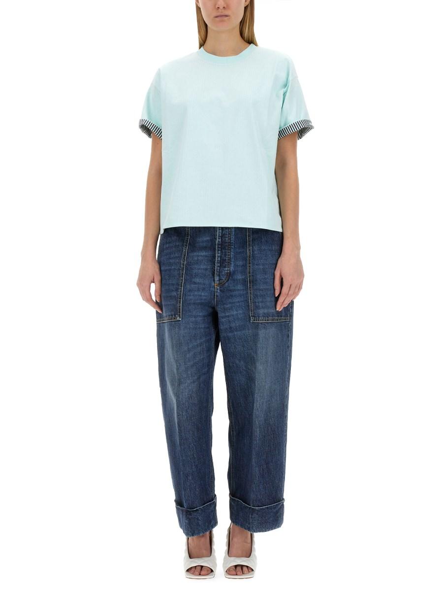 BOTTEGA VENETA T-SHIRT IN COTONE DOPPIO STRATO A RIGHE