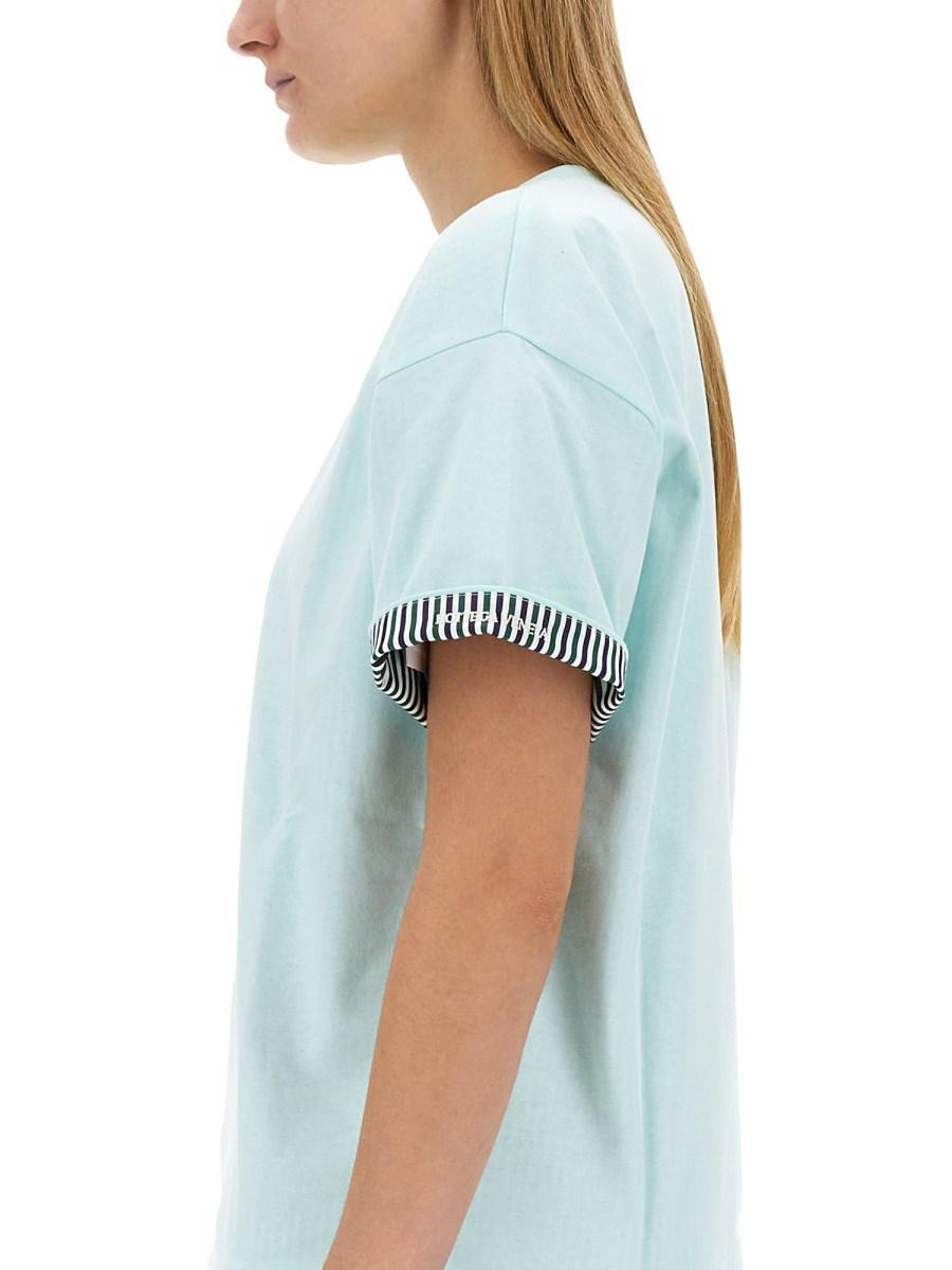 BOTTEGA VENETA T-SHIRT IN COTONE DOPPIO STRATO A RIGHE