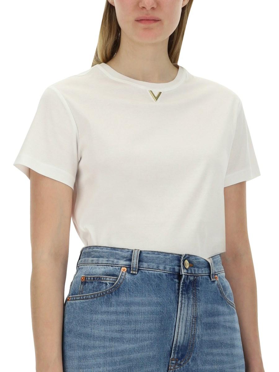 VALENTINO T-SHIRT IN JERSEY DI COOTNE CON DETTAGLIO V