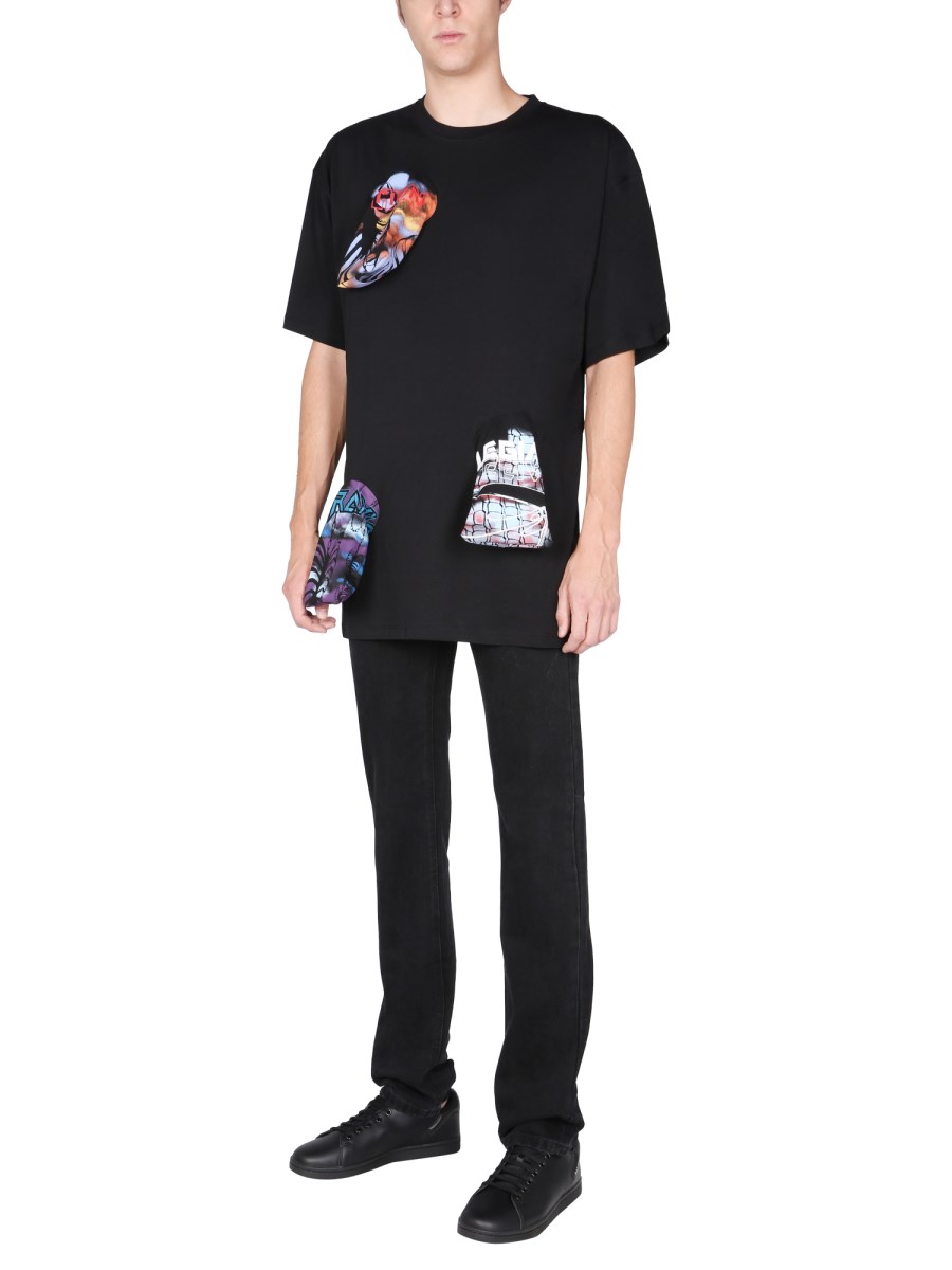 RAF SIMONS T-SHIRT IN JERSEY DI COTONE CON DETTAGLI STAMPATI FRONTALI