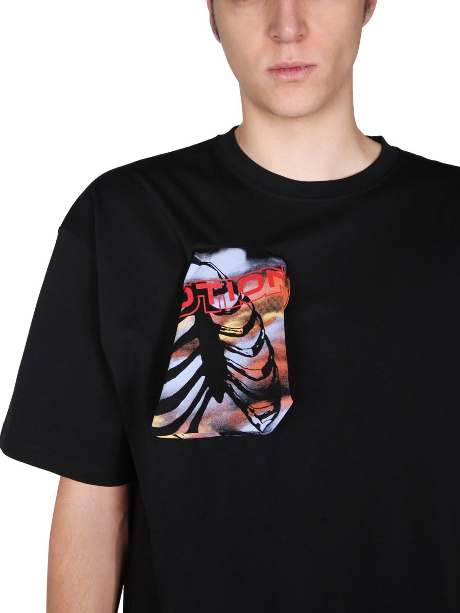 RAF SIMONS T-SHIRT IN JERSEY DI COTONE CON DETTAGLI STAMPATI FRONTALI