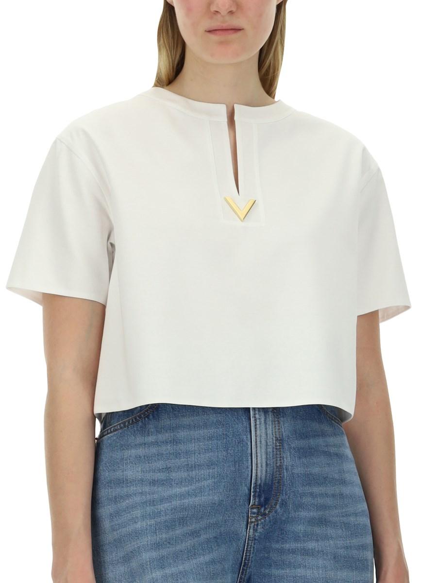 VALENTINO T-SHIRT IN JERSEY DI COTONE CON DETTAGLIO V