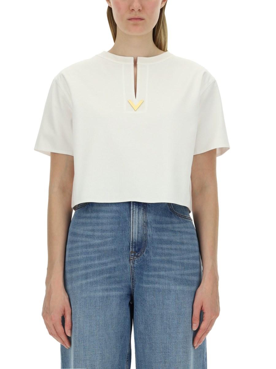 VALENTINO T-SHIRT IN JERSEY DI COTONE CON DETTAGLIO V