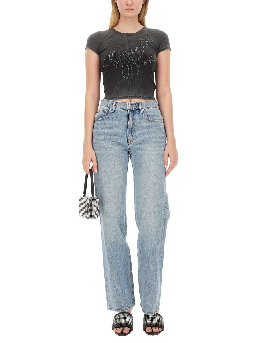 ALEXANDER WANG T-SHIRT IN JERSEY DI COTONE CON LOGO CON STRASS