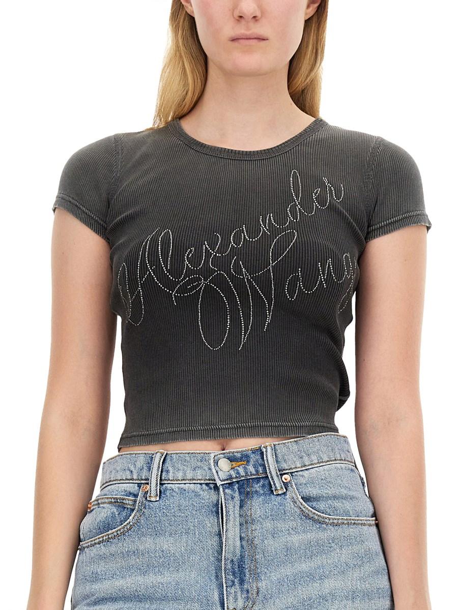 ALEXANDER WANG T-SHIRT IN JERSEY DI COTONE CON LOGO CON STRASS