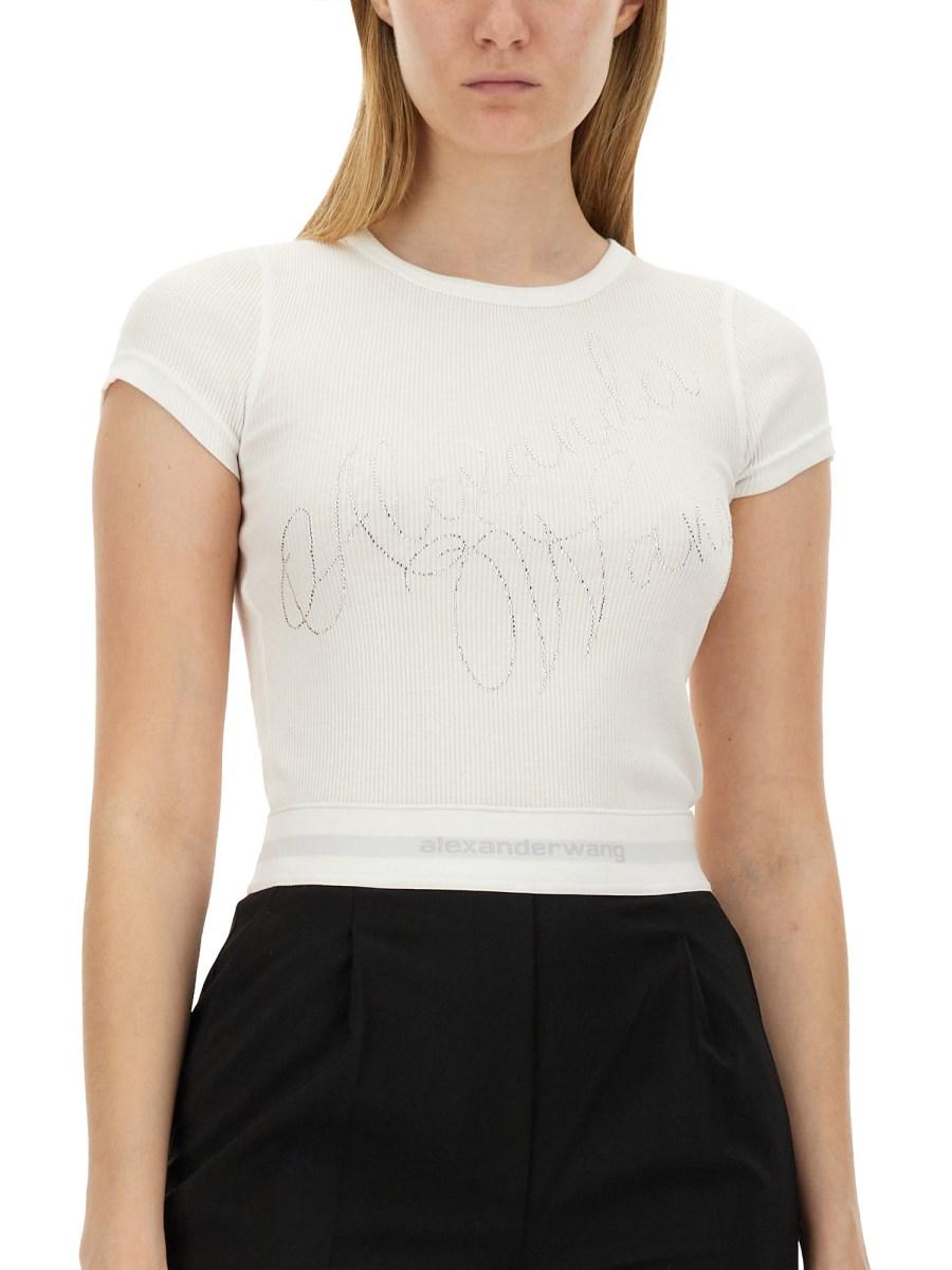 ALEXANDER WANG T-SHIRT IN JERSEY DI COTONE CON LOGO CON STRASS