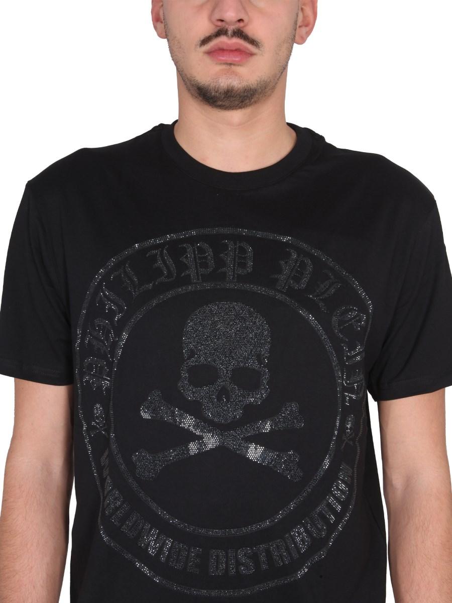 PHILIPP PLEIN T-SHIRT IN JERSEY DI COTONE CON LOGO CRISTALLI