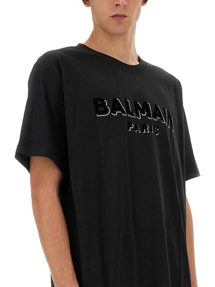 BALMAIN T-SHIRT IN JERSEY DI COTONE CON LOGO FLOCCATO