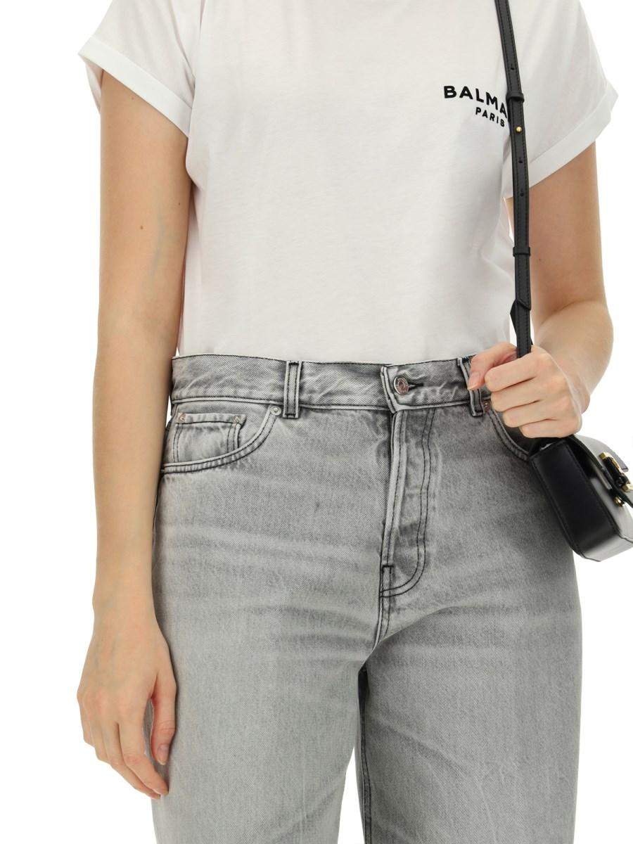 BALMAIN T-SHIRT IN JERSEY DI COTONE CON LOGO FLOCCATO