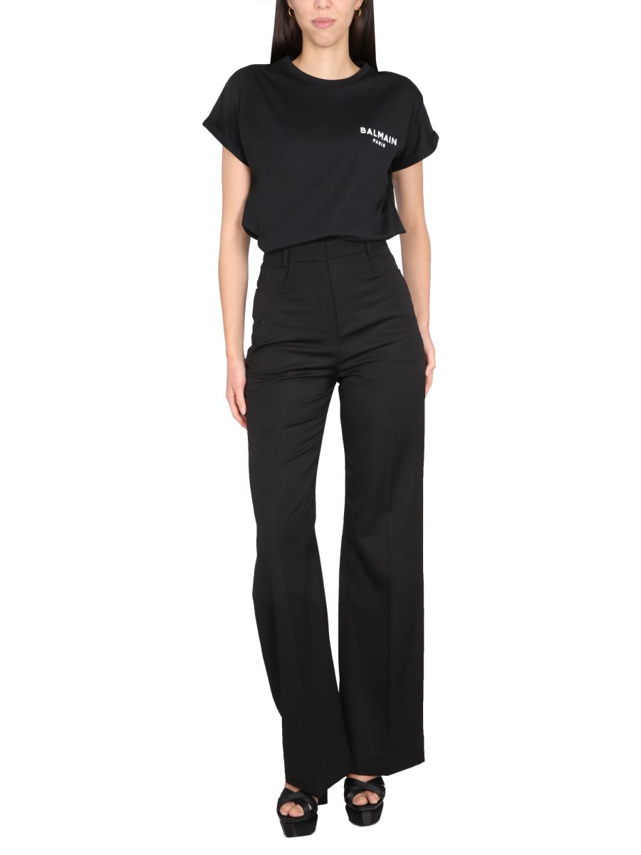 BALMAIN T-SHIRT IN JERSEY DI COTONE CON LOGO FLOCCATO