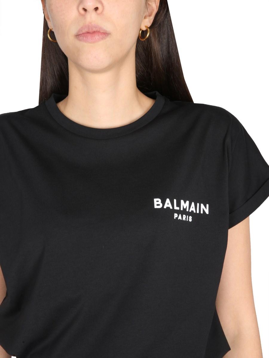 BALMAIN T-SHIRT IN JERSEY DI COTONE CON LOGO FLOCCATO
