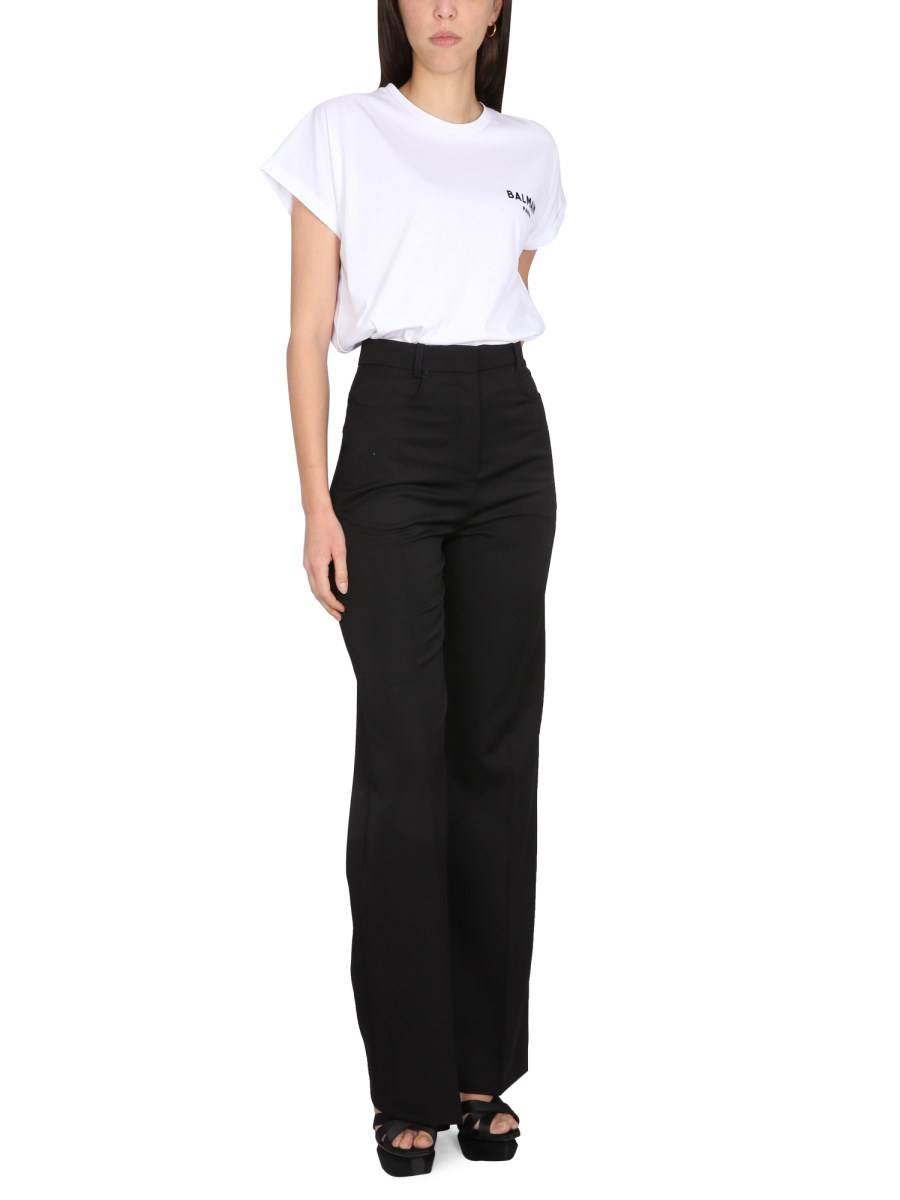 BALMAIN T-SHIRT IN JERSEY DI COTONE CON LOGO FLOCCATO