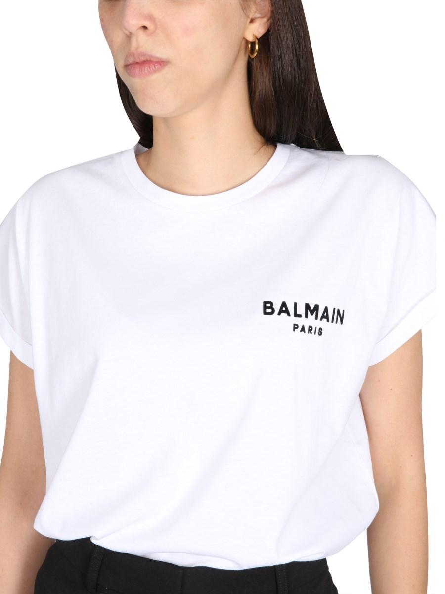 BALMAIN T-SHIRT IN JERSEY DI COTONE CON LOGO FLOCCATO