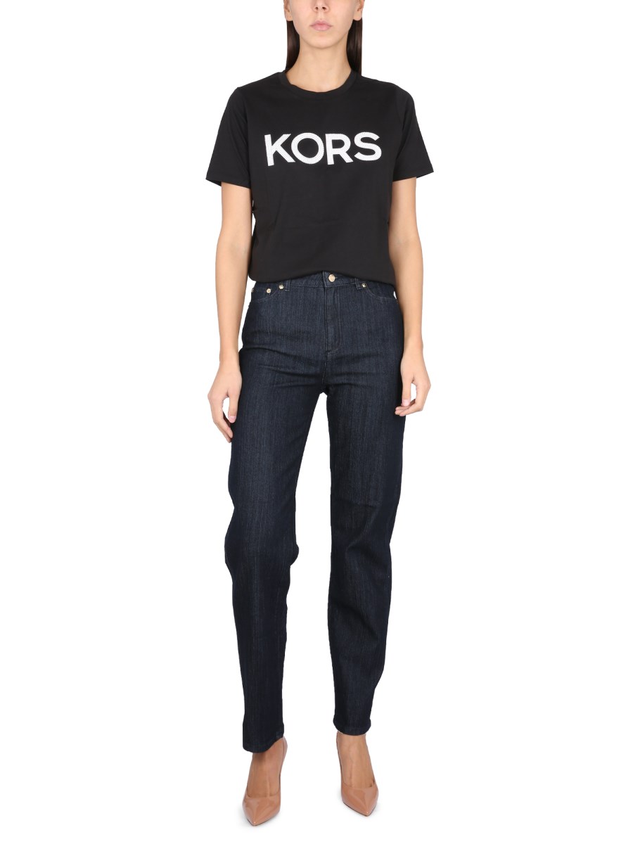 MICHAEL BY MICHAEL KORS T-SHIRT IN JERSEY DI COTONE CON LOGO IN STRASS