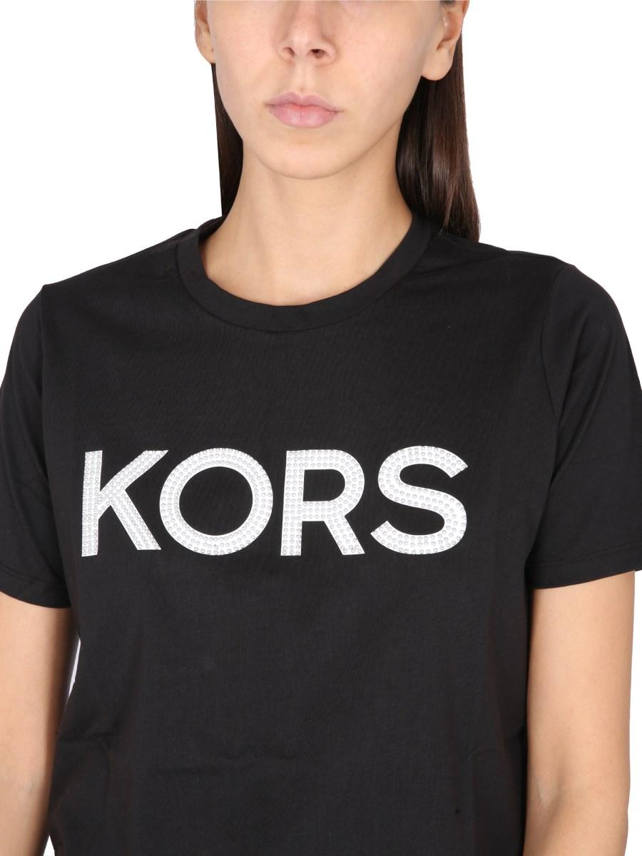 MICHAEL BY MICHAEL KORS T-SHIRT IN JERSEY DI COTONE CON LOGO IN STRASS