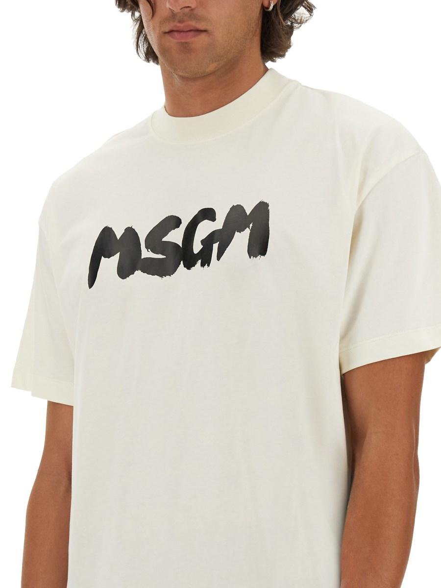 MSGM T-SHIRT IN JERSEY DI COTONE CON LOGO PENNELLATO