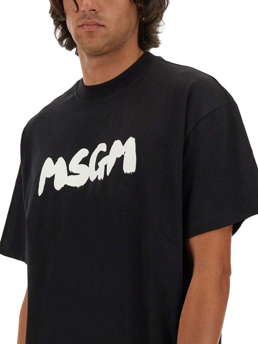 MSGM T-SHIRT IN JERSEY DI COTONE CON LOGO PENNELLATO