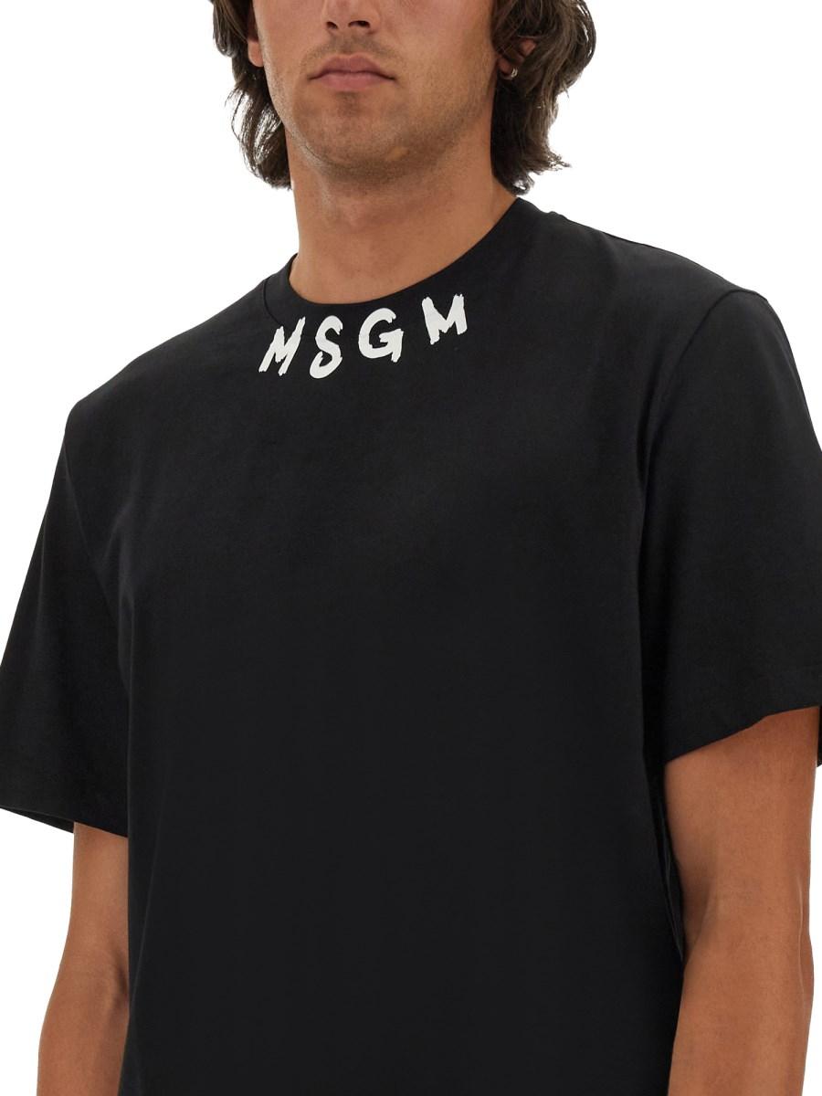MSGM T-SHIRT IN JERSEY DI COTONE CON LOGO PENNELLATO