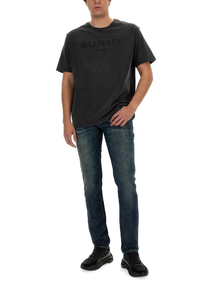 BALMAIN T-SHIRT IN JERSEY DI COTONE CON LOGO VINTAGE