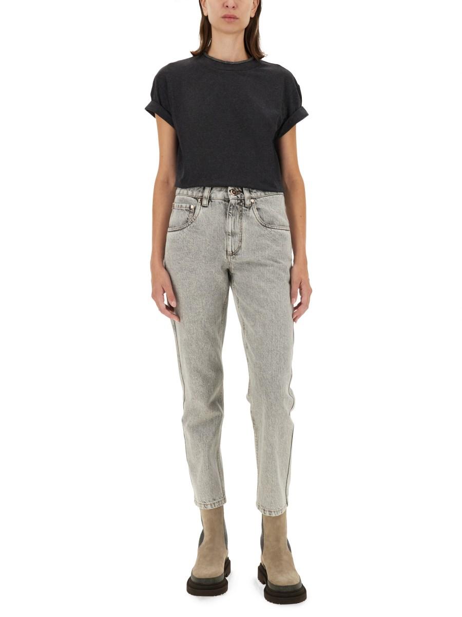 BRUNELLO CUCINELLI T-SHIRT IN JERSEY DI COTONE CON MONILE