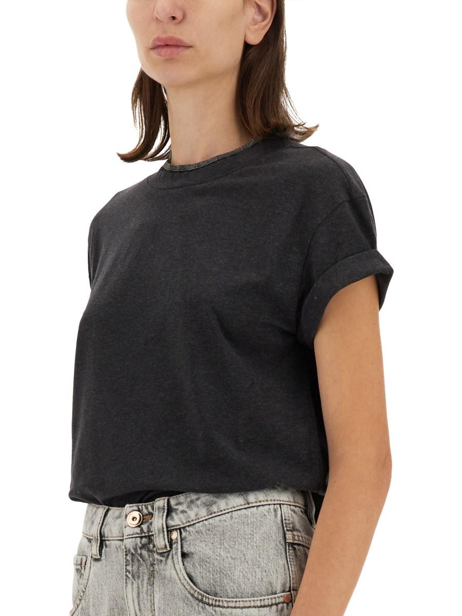 BRUNELLO CUCINELLI T-SHIRT IN JERSEY DI COTONE CON MONILE