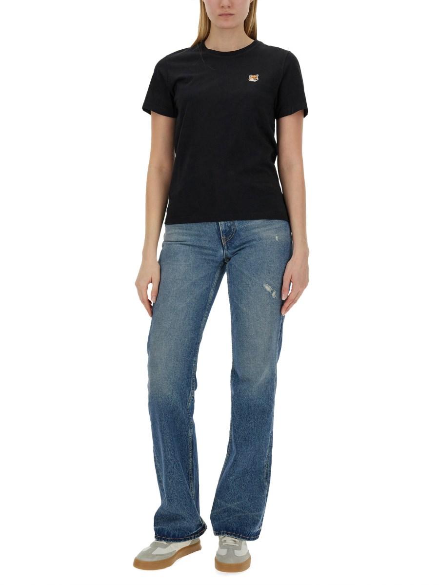 MAISON KITSUNÉ T-SHIRT IN JERSEY DI COTONE CON PATCH FOX